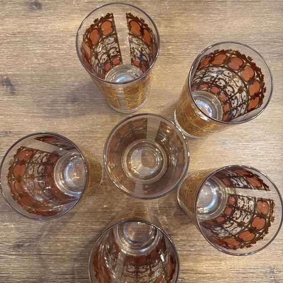 Stunning Vtg Mid-Century Fired Enamel Gold & Translucent Red Highball Glass (6) - Picture 6 of 7